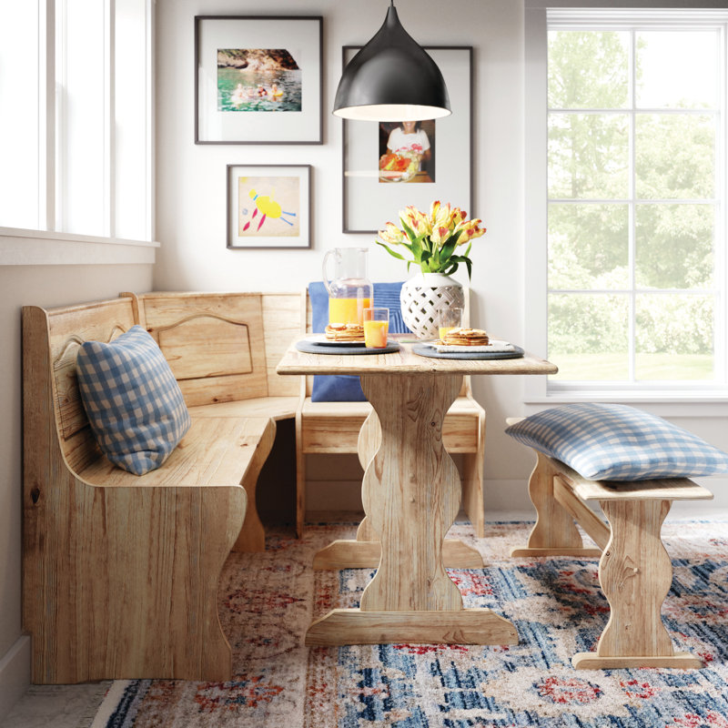Padstow 3 Piece Solid Wood Trestle Dining Set Rustic Natural